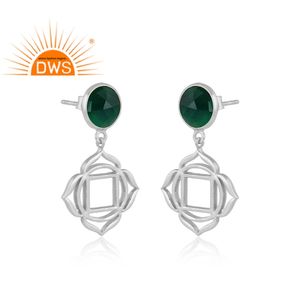 Boucles d'oreilles chakras en argent Sterling 925, indien, racine creuse, Chakra, pendantes, en Onyx vert, vente en gros - Product Image 2