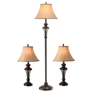 Ensemble de lampes de Table et de sol en fer forgé à LED, de qualité supérieure, Standard nordique, marron, Macmillan, pour Buffet (lot de 3) pour chambres à coucher