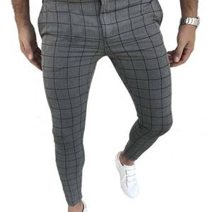 Mens Checked Slim Fit Plaid Trousers Casual Skinny Joggers Bottoms Jogging Pants with High Quality Cotton Fabric on Wholesale - Product Image 3