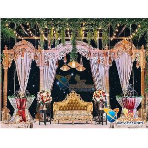 Decoración tradicional de madera para escenario de boda, instalación de escenario, recepción de boda india, Gujarati - Product Image 1