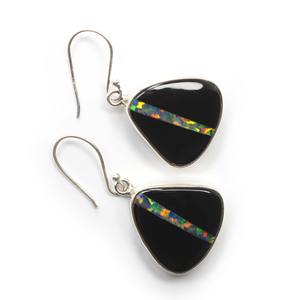 Ensemble de boucles d'oreilles en forme de fantaisie en argent sterling 925 Opale synthétique Onyx noir Mariages Fêtes Cadeaux Bello Opale Gemstone Diamond Main - Product Image 5