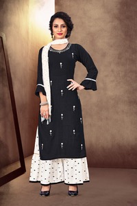 Kurti-Sharara เซ็ตชุดสองชิ้นสีแดง,ชุดเดรสแฮนด์เมดพิมพ์ลายอินเดีย Kurti Sharara สำหรับผู้หญิงและเด็กผู้หญิงเดรส - Product Image 4