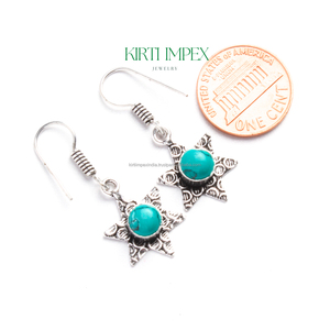 Joyería Vintage exótica Bohemia a la moda, diseños clásicos de turquesa con superposición de plata, bonitos pendientes bonitos al por mayor para mujer - Product Image 2