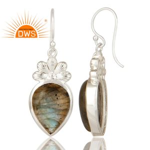 Labradorita-pendientes de plata de ley 925 con diseño Floral, joyería fina con piedras preciosas - Product Image 3