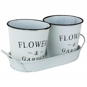 กระถางต้นไม้สมุนไพรพร้อมถาดแนววินเทจ,กระถางสมุนไพรทำจากกัลวาไนซ์คลาสสิกชุด5ชิ้น - Product Image 4