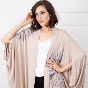 Atractivo Floral Tie Dye Vintage Kimono Wrap Dress Manga tres cuartos Frente abierto Mujer Ecológico Natural Hasta la rodilla - Product Image 1