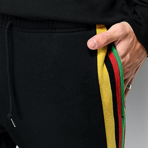 Venta caliente pantalones de chándal de algodón negro para hombres Casual Jogging cordón impreso patrón de rayas decoración de bolsillo de invierno de talla grande - Product Image 4