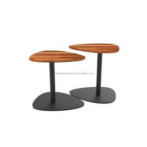 Juego de mesa anidada de Venta caliente de 2 con parte superior de madera y soporte inferior de metal Uso de sala de estar Foe - Product Image 3