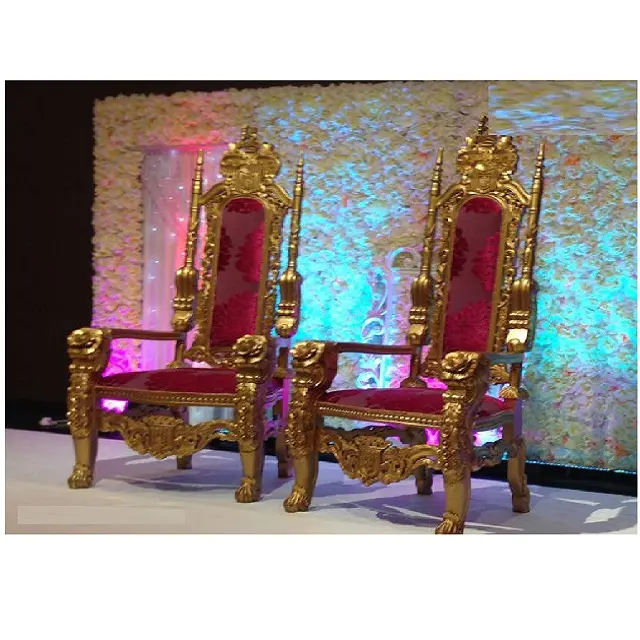 Red Gold High Back Bride Groom Wedding Chairs Newly Designed Wedding Stage Chairs Stylish Throne Chairs For Wedding Stage