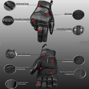 Guantes tácticos de cuero con pantalla táctil para hombre, guantes de carreras de alta calidad hechos a medida, de malla blanca y cuero negro - Product Image 6