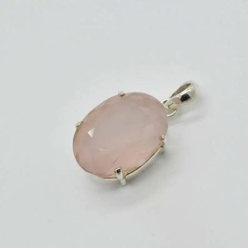 Colgante de cuarzo rosa de aspecto increíble 15x12mm de tamaño regalo para ella colgante de ajuste de punta cabujón ovalado encanto joyería de plata