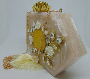 Flower decoration hexagonal Handmade Resin Acrylic Box Clutch with Pearly Surface <b>Handbag</b> - Product Image 2