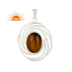 Pendentif en argent pour femmes, pendentif en argent sterling fait à la main, pendentif en pierre précieuse œil de tigre naturel, forme ovale - Product Image 1