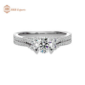 Moissanite 6 puntas anillo de compromiso, anillo de oro de plata sólida para las Mujeres 18K blanco ronda brillante corte 1 Ct joyería de regalo personalizado - Product Image 2