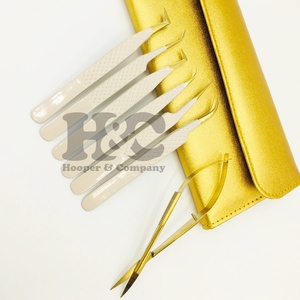 Pince à cils Beige et or de haute qualité matériaux durables populaires pour l'extension de cils Logo gratuit pince à épiler vison - Product Image 1