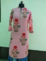 Robe indienne et pakistanaise Kurta Kurti, toutes tailles, tissu en coton, imprimé à la main, Kurti pour femmes, taille unique