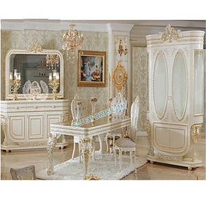 Muebles de comedor de estilo barroco para el hogar, mobiliario italiano con acabado blanco, compra de 6 plazas - Product Image 1