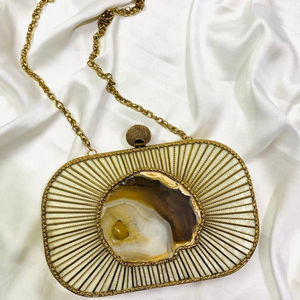 Handmade Designer Brass Mother of Pearl Clutch <b>Bag</b> Evening <b>Bags</b> <b>for</b> Bridal <b>Weddings</b> & Ladies' Parties with Flap Pattern Purse - Product Image 1