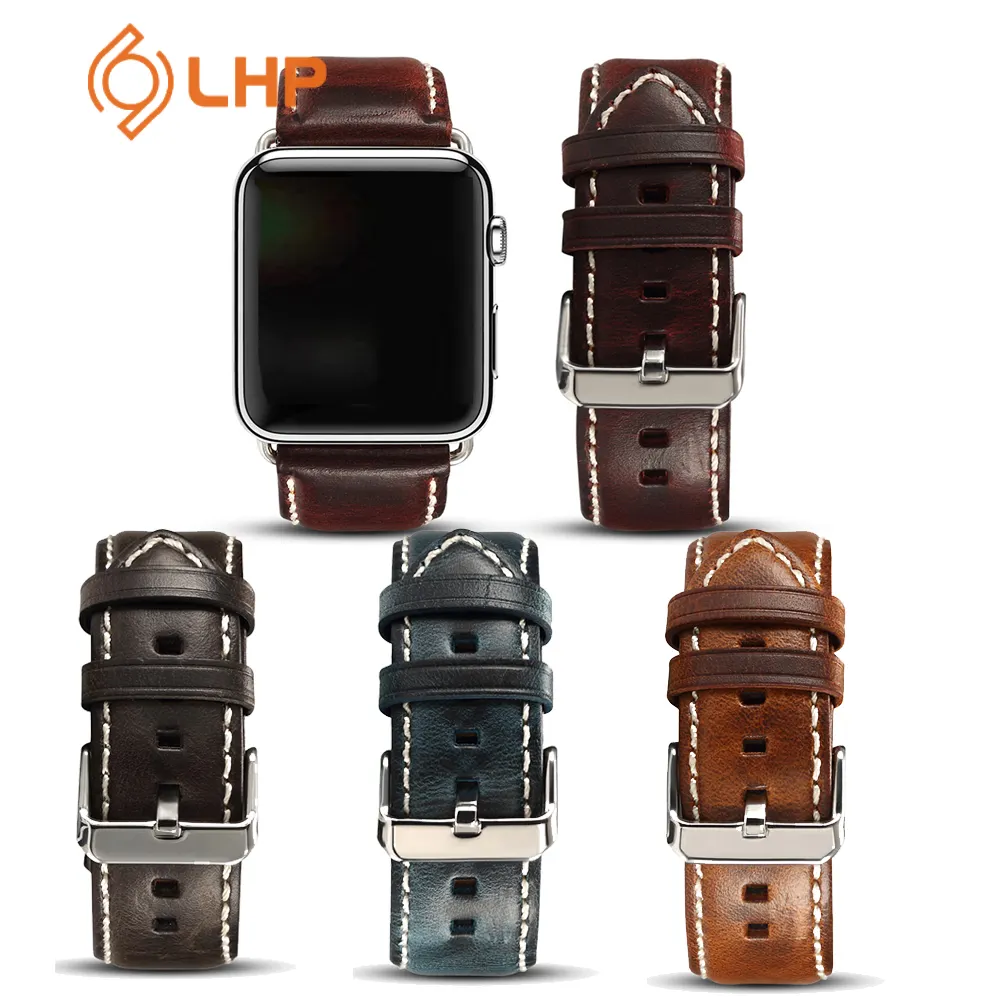 OEM vintage leather watch strap Apple 38 40 42 44 45mm leather watch strap luxury Apple leather watch strap Cowhide watch strap