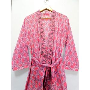 Albornoz de algodón hecho a mano para mujer, estampado de bloques florales geométricos, vestido cruzado Hippie, ropa de fiesta nupcial de diseñador largo, verano y otoño - Product Image 3