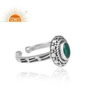 Bague en pierre précieuse d'onyx vert Offre Spéciale bague en argent Sterling 925 oxydé indien bagues antiques fournisseur de bijoux Collection délicate - Product Image 3