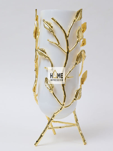 Candelabros de lujo de diseñador de hojas blancas y doradas de alta calidad, jarrones de velas de lujo dorados de Metal para accesorios de decoración del hogar - Product Image 6