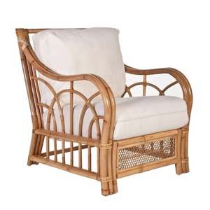 Fauteuil en rotin naturel avec coussin moelleux, meuble de salon intérieur, fauteuil d'appoint en osier écologique pour hôtel et décoration intérieure - Product Image 1