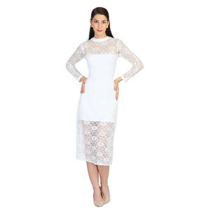 Robe moulante blanche pour filles et dames Viscose tricotée avec dentelle Style décontracté - Product Image 2