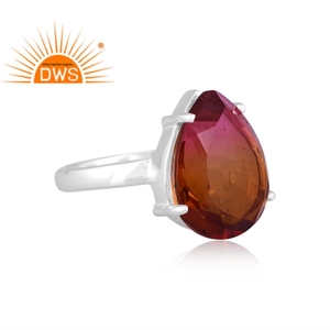 Último Diseño en Plata de Ley Fina con Turmalina Natural Bio Multicolor y Cuarzo Doble, Anillo Apilable para Boda o Fiesta, Certificado - Product Image 3