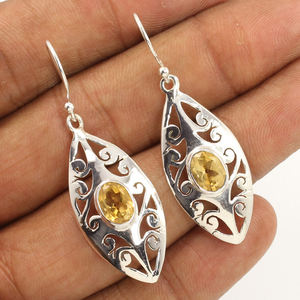 Genuino increíble pendiente de gota de citrino 925 Plata sólida bellamente hecho con piedras preciosas de tendencia clásica de alta calidad para ella - Product Image 1