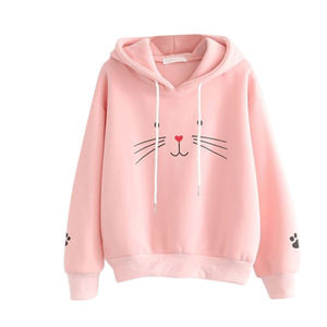 ฟรีนกกระจอกเทศเสื้อกันหนาวผู้หญิงแขนยาว Cat พิมพ์ Warm หลวม O คอฤดูใบไม้ร่วงฤดูหนาว Hoodie ผู้หญิง Invierno 2020 - Product Image 4
