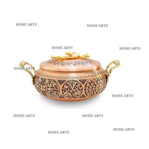 Plat de service en cuivre au design unique avec poignées design Plat de service de forme ronde de qualité supérieure en vrac - Product Image 6