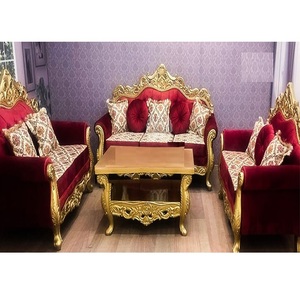 De Lujo rojo y oro de sala de estar muebles de madera antigua Real sofá conjunto oro polaco real Maharaja de oro tallada sofá - Product Image 1