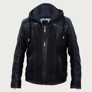 Men's Warm Genuine Leather Hooded Thick Winter Jackets with Polyester-Filled Lining - Product Image 6