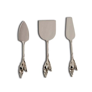 Cuchillo decorativo para queso, juego de queso de acero inoxidable, vajilla con hojas y brotes de plata, juego de vajilla con mango final de diseño - Product Image 5