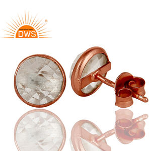 Pendientes de tuerca de cuarzo y cristal de corte redondo de Plata de Ley 925, fabricante de joyas, Colección clásica - Product Image 3