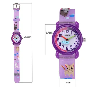 儿童手表动画图案石英学生表防水紫色小猫表带卡通儿童石英手表