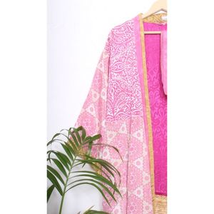 Kimono de seda de retales para dama de honor, Kimono Largo de seda de jardín, Vintage, Floral, Maxi, para ducha, indio - Product Image 4