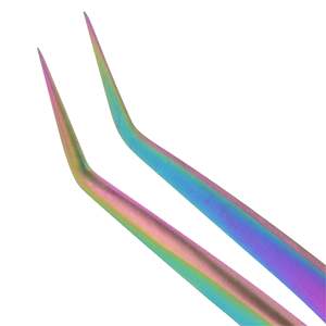 Pinzas de volumen para extensión de pestañas, alta calidad, Color arcoíris con agarre antideslizante, Etiqueta Privada, 10mm, 45 grados - Product Image 6
