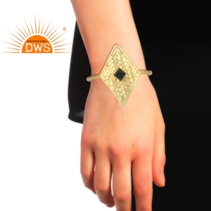 Rhombus <b>Boho</b> Design Black Onyx Gemstone Bangle Cuff Gold Plated 925 Sterling Silver Sleek Bangle For Wedding Jewelry Wholesale - Product Image 4