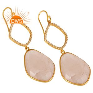 Pendientes de Calcedonia rosa de circón, joyería chapada en oro indio, aretes de diseño de Plata de Ley 925, venta al por mayor - Product Image 2