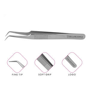 Stainless Steel Eyelash Extension Tweezer 10mm 45deg Bent with Finger Grip Design Private Label, Eyelash Extension Tweezer - Product Image 1