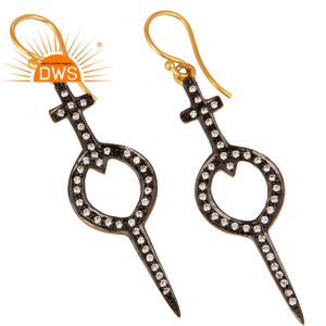 Pendientes colgantes de piedras preciosas de Zirconia cúbica blanca de la mejor calidad, pendientes de diseñador religioso con cruz de plata de ley 925 - Product Image 2