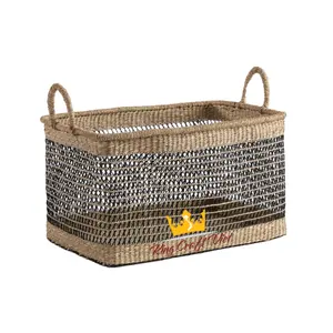 New Item Rectangle Natural Black Storage Basket made by Seagrass with Handles Laundry Organizer Home Decor by Vietnam FBA Amazon
