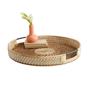 Bandeja redonda de ratán para servir, diseño tejido de la más alta calidad, perfecto para decoración de Ramadán Eid y servicio de comida - Product Image 1