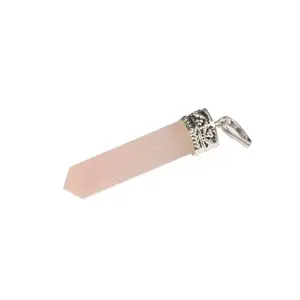 wholesale cheap price crystals pink rose quartz healing gemstone pencil point jewelry pendant necklace for sale