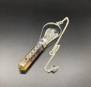 Wholesale Natural Multi Fluorite With Crystal Angel Pendulum Gemstone Pendulum Chakras Beads Pencil Point Pendants.
