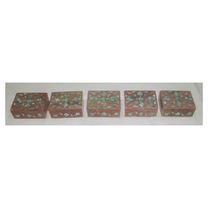 Green Mother of Pearl <b>Floral</b> Design Soapstone Inlay <b>Boxes</b> - Product Image 1