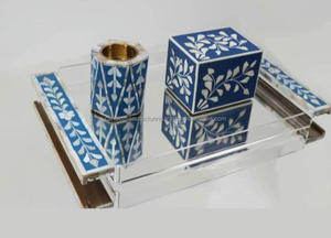 Bandeja acrílica de madera de nuevo diseño, incrustaciones de resina de perla Madre, tamaño de Color personalizable, bandeja de servicio versátil para hoteles, restaurantes, hogar - Product Image 3