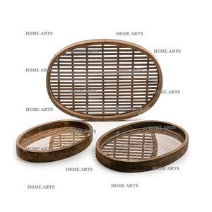 Plateau de service à thé et café en bois et verre Trois tailles différentes Snacks Bonbons Plateau de service au prix le plus bas - Product Image 2